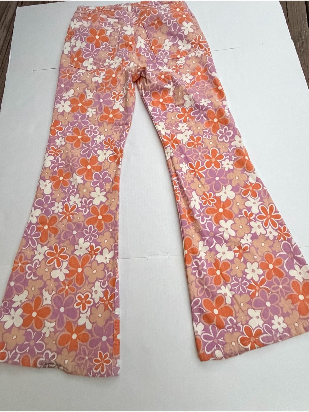Cotton On Original Flare Jeans Size 12 Retro Floral Orange Pink Purple Y2K